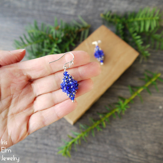 Cobalt Blue Glass Woven Bead Vintage Style Earrings