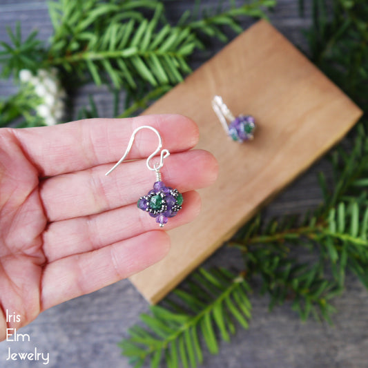 Aventurine and Amethyst Small Beaded Bauble Earrings