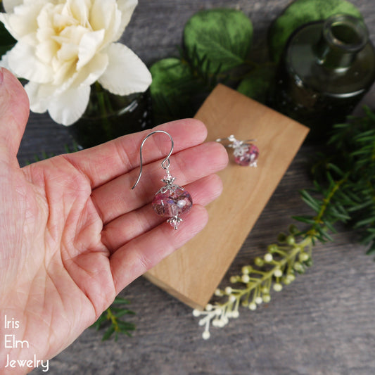 Pink and Purple Dried Pressed Wildflower Drop Earrings