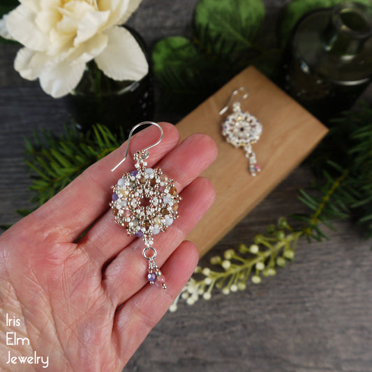 Multi Color Czech Glass Beadwork Wreath Earrings