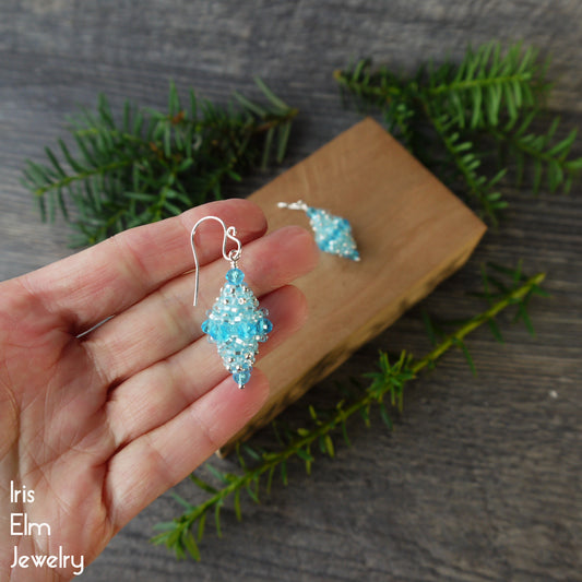 Light Blue Woven Glass Bead Vintage Style Earrings