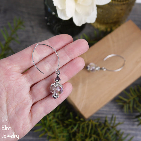 Small Purple Alyssum Flowers in Resin Drop Earrings