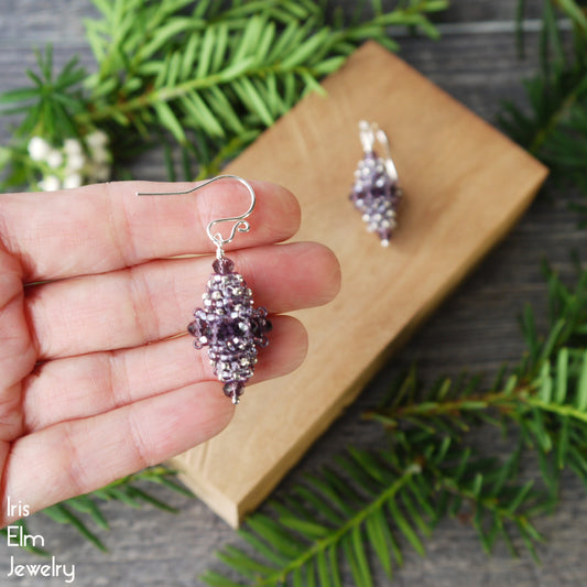 Purple Woven Glass Bead Vintage Style Earrings