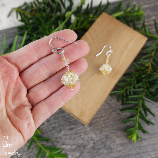Citrine and Quartz Crystal Beadwork Bauble Dangle Earrings