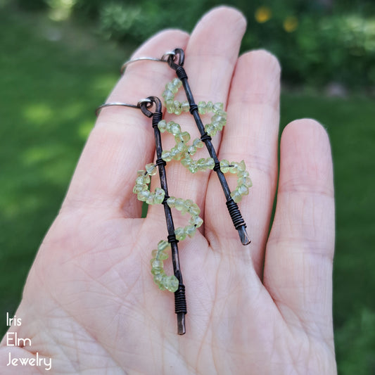 Peridot Gemstone Copper Stick Earrings