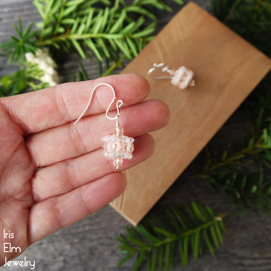 Pale Pink Czech Glass Edwardian Style Beaded Drop Earrings