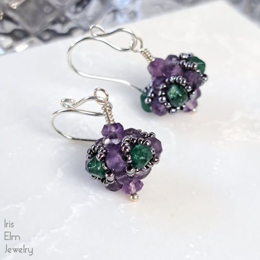 Aventurine and Amethyst Small Beaded Bauble Earrings