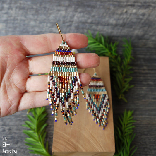 Multi Color Glass Bead Boho Fringe Earrings