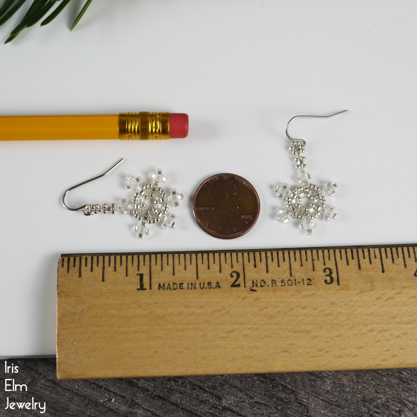 White and Silver Winter Snowflake Seed Bead Earrings