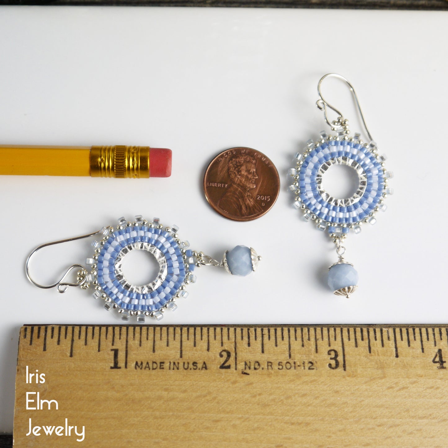 Angelite Light Blue Beaded Hoop Dangle Earrings