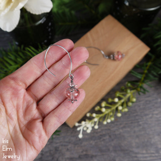 Small Pink Flowers in Resin Drop Earrings