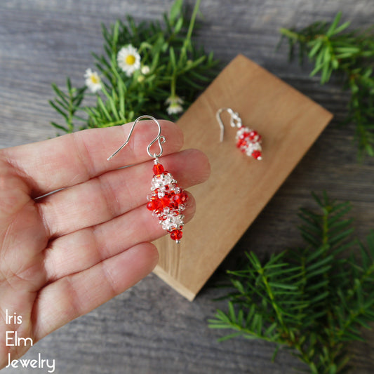 Red Woven Glass Bead Vintage Style Earrings
