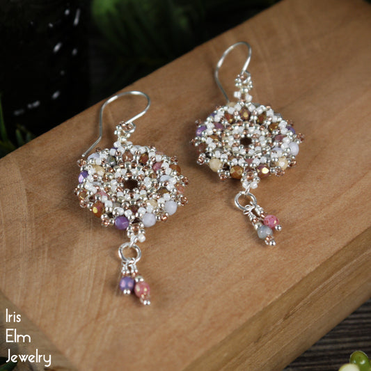 Multi Color Czech Glass Beadwork Wreath Earrings