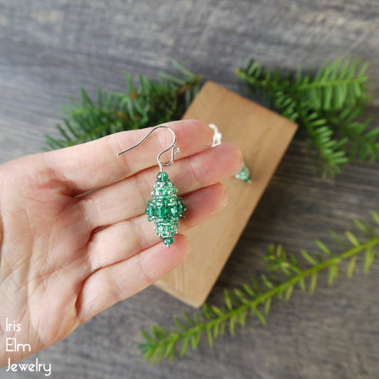 Green Woven Glass Bead Vintage Style Earrings