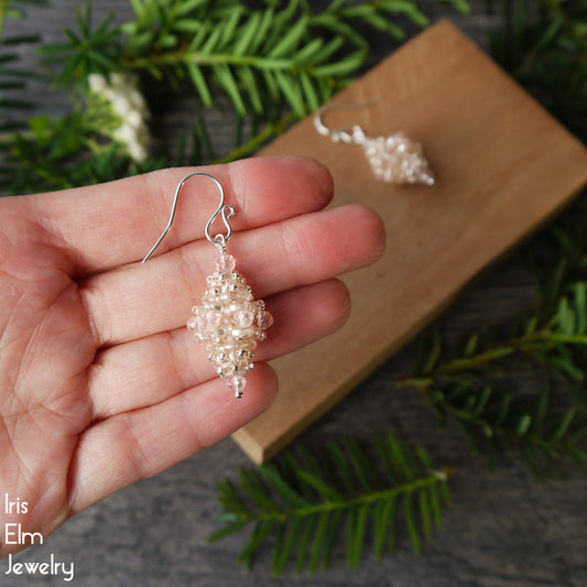 Blush Pink Woven Glass Bead Vintage Style Earrings