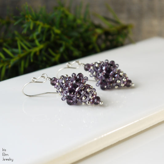 Purple Woven Glass Bead Vintage Style Earrings