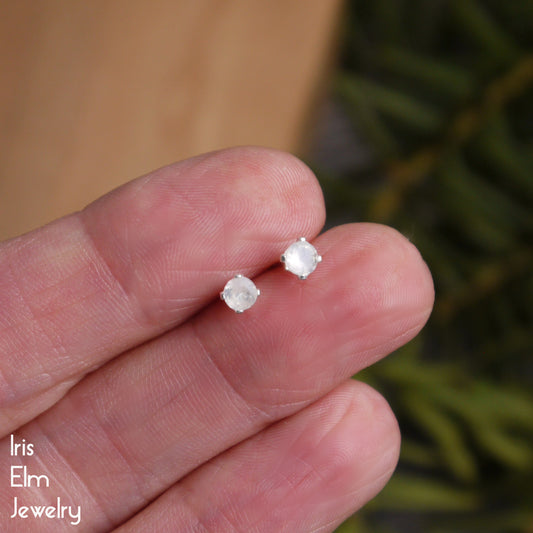 3mm Faceted Moonstone Sterling Silver Stud Earrings