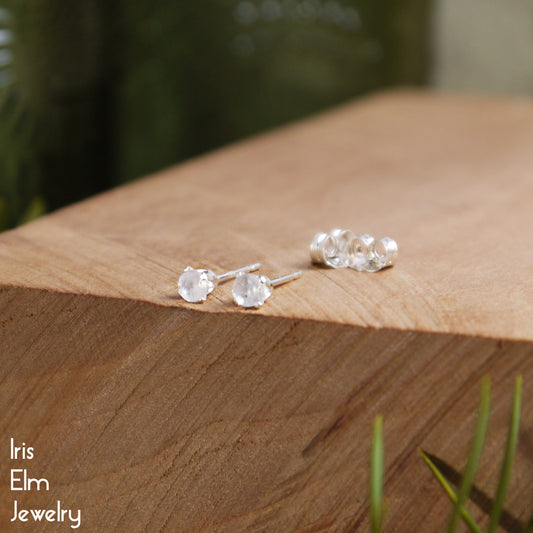 3mm Faceted Moonstone Sterling Silver Stud Earrings