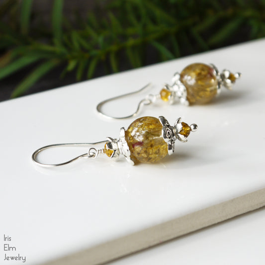 Yellow Wildflowers in Resin Drop Earrings