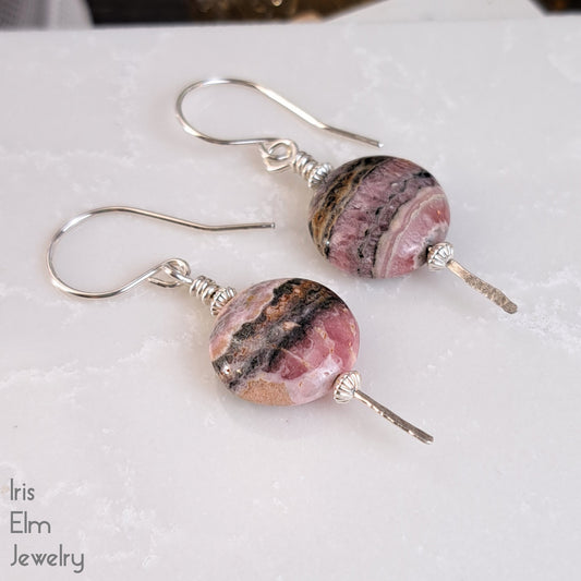 Pink Rhodochrosite Sterling Silver Drop Earrings
