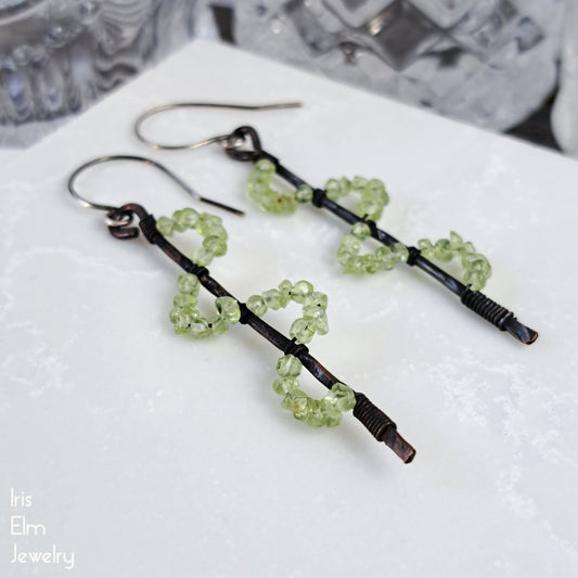 Peridot Gemstone Copper Stick Earrings