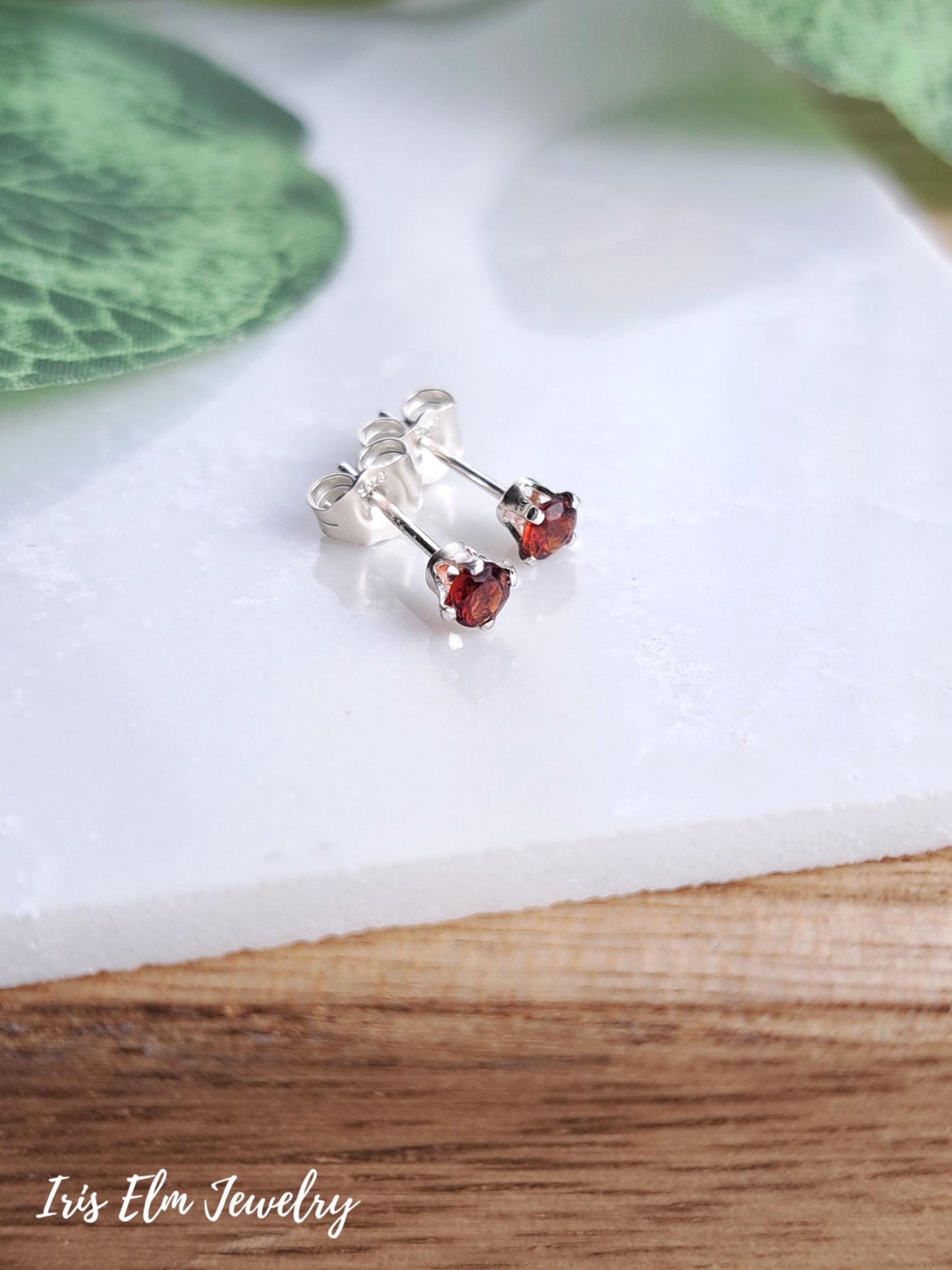 Genuine Garnet 3mm Sterling Silver Stud Earrings