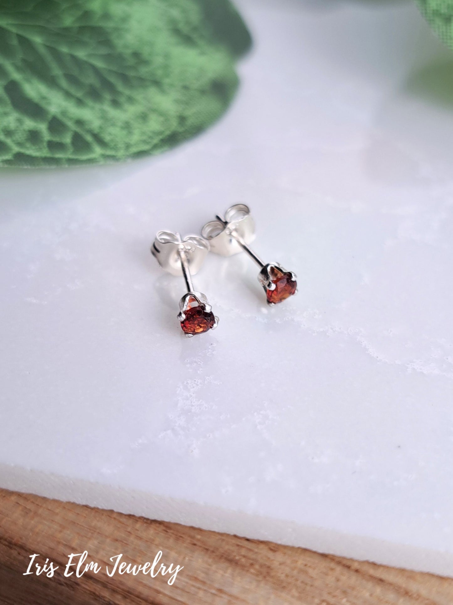 Genuine Garnet 3mm Sterling Silver Stud Earrings