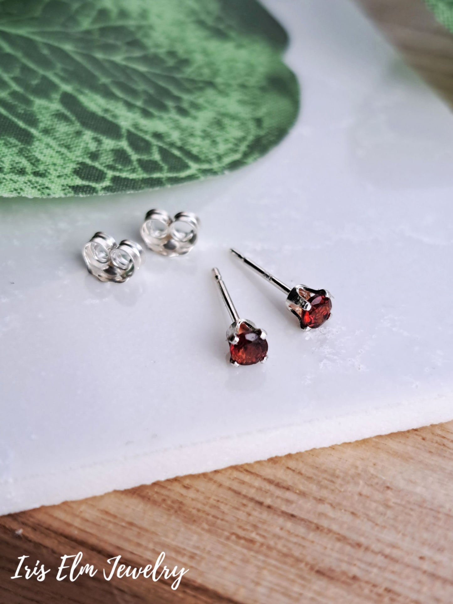 Genuine Garnet 3mm Sterling Silver Stud Earrings