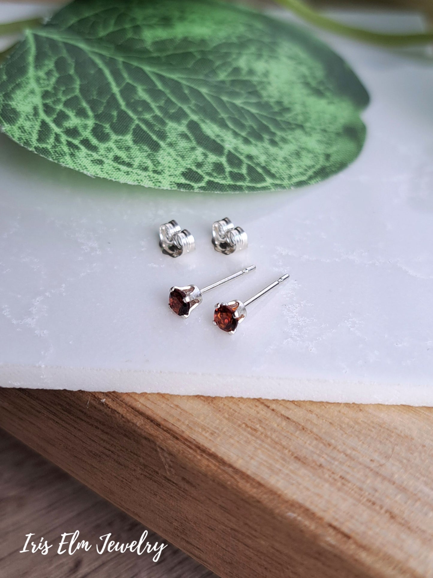 Genuine Garnet 3mm Sterling Silver Stud Earrings