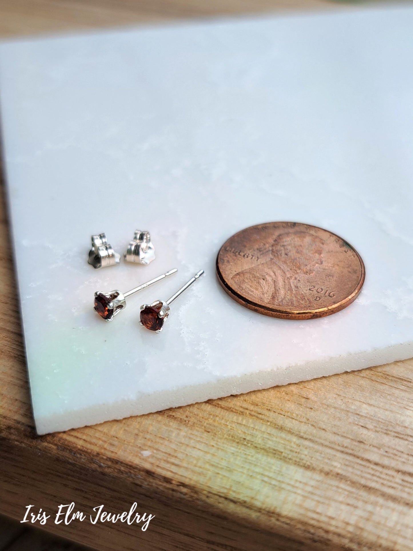 Genuine Garnet 3mm Sterling Silver Stud Earrings