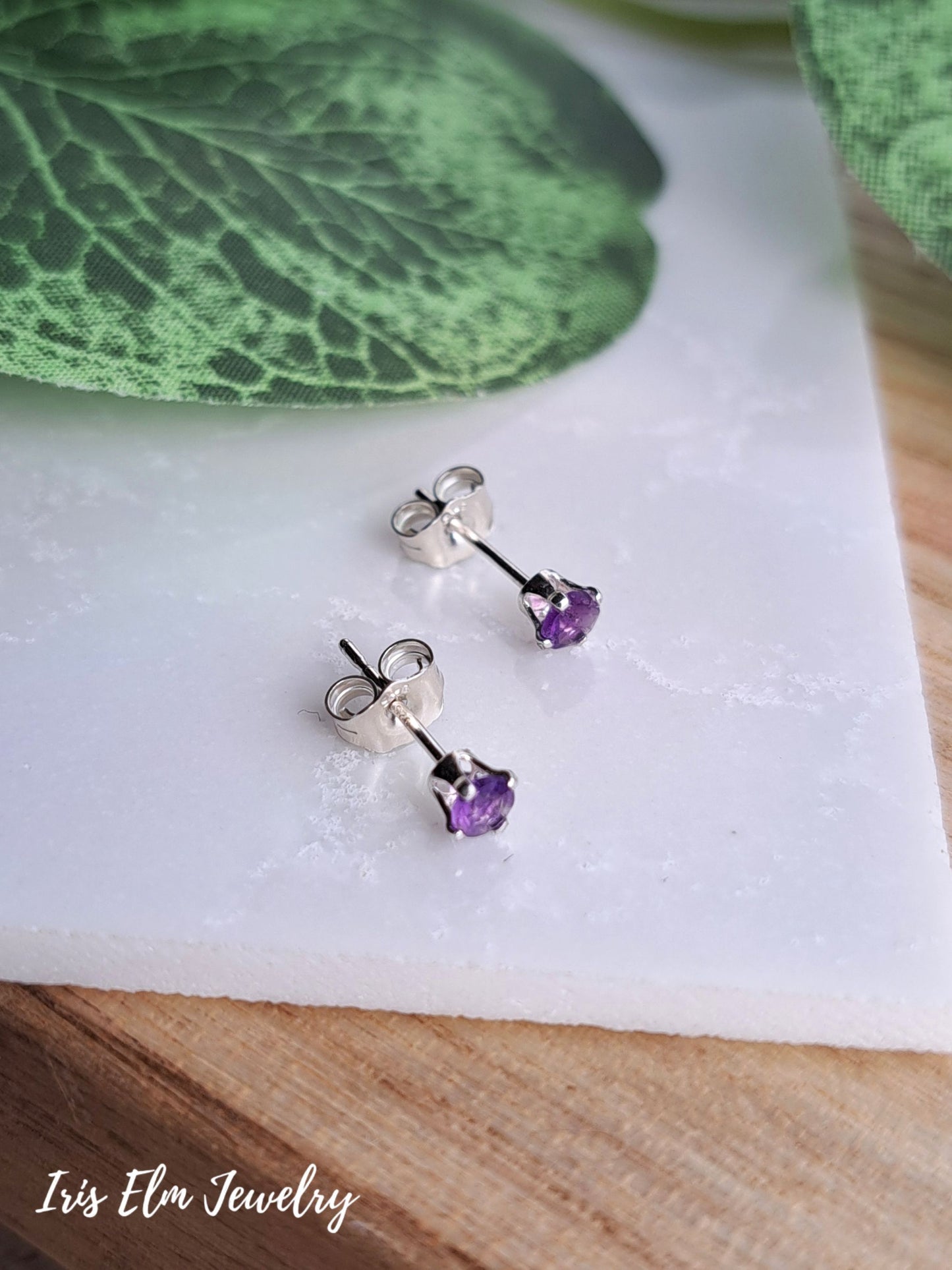 Genuine Amethyst 3mm Sterling Silver Stud Earrings