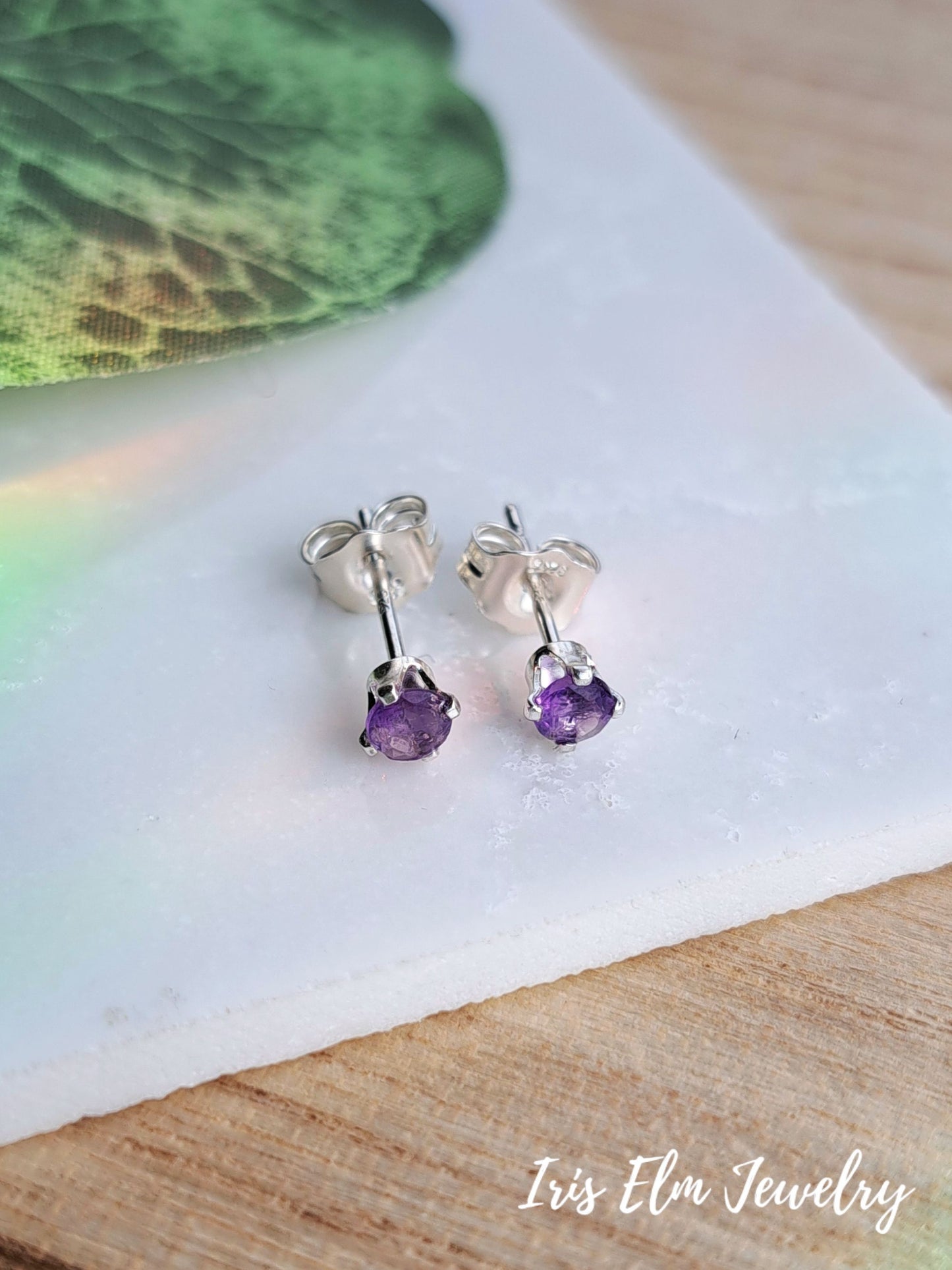 Genuine Amethyst 3mm Sterling Silver Stud Earrings