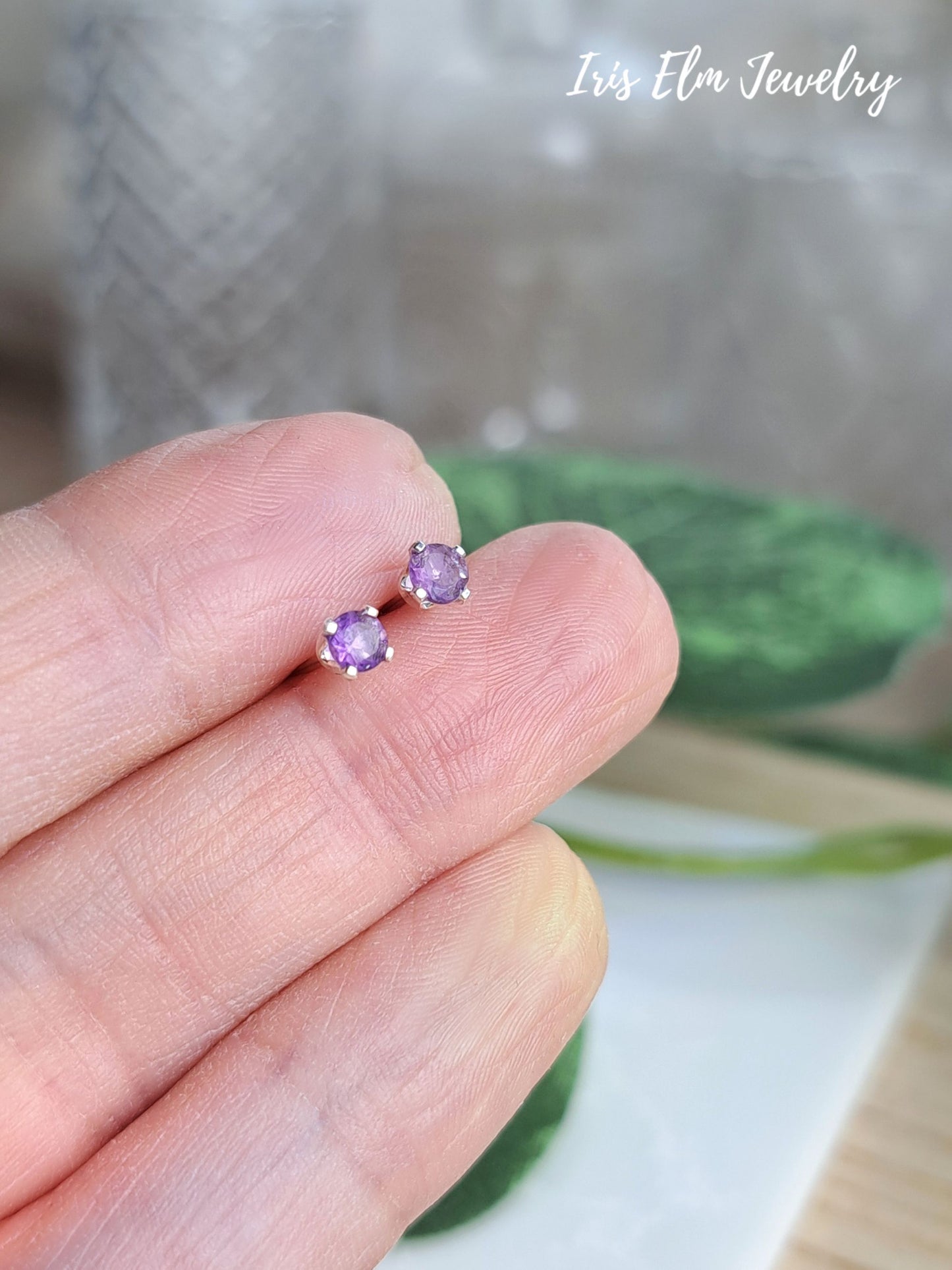 Genuine Amethyst 3mm Sterling Silver Stud Earrings