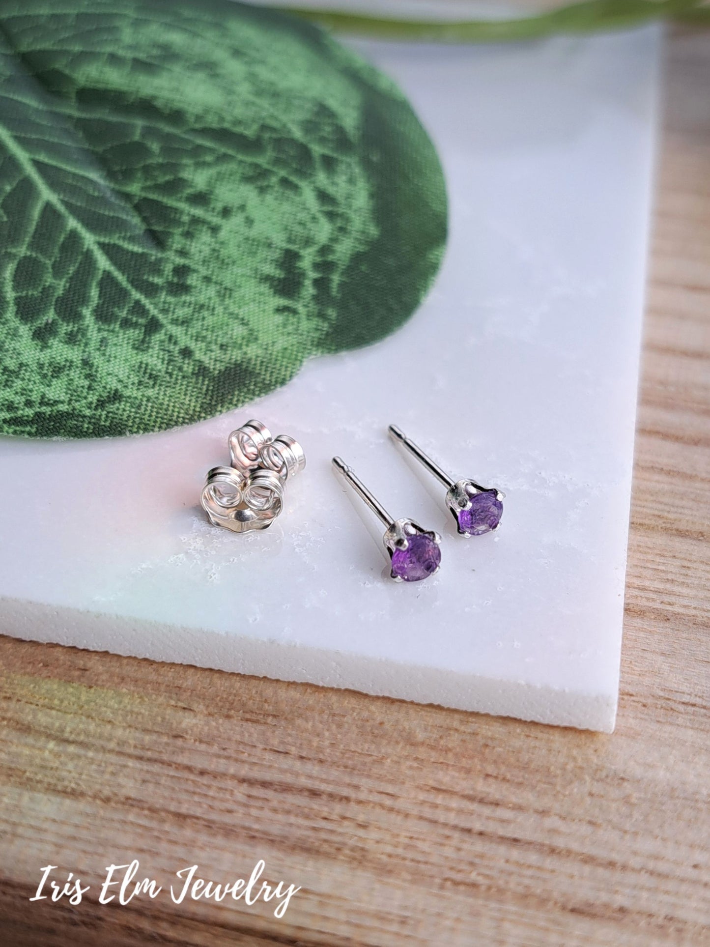 Genuine Amethyst 3mm Sterling Silver Stud Earrings