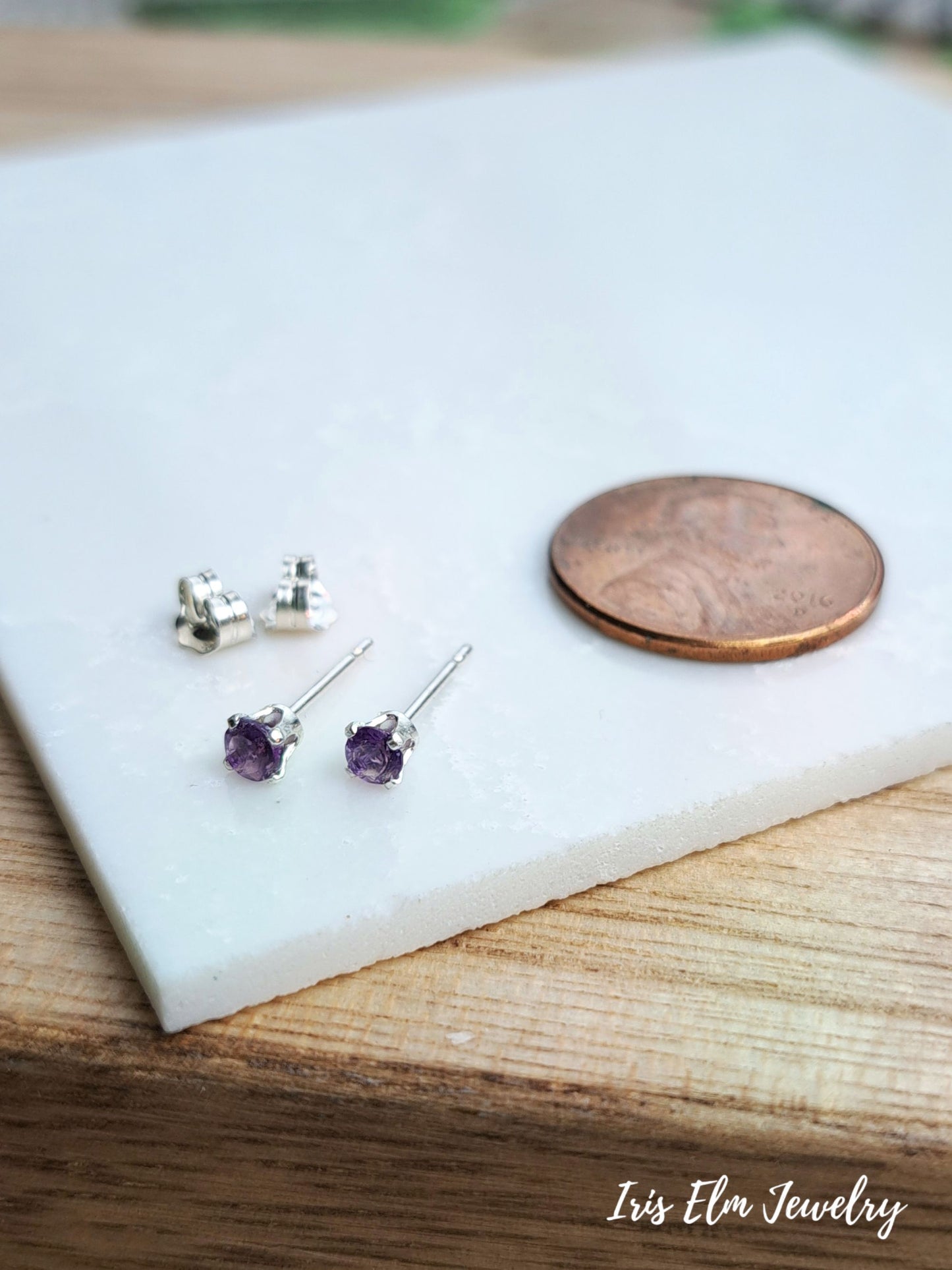 Genuine Amethyst 3mm Sterling Silver Stud Earrings