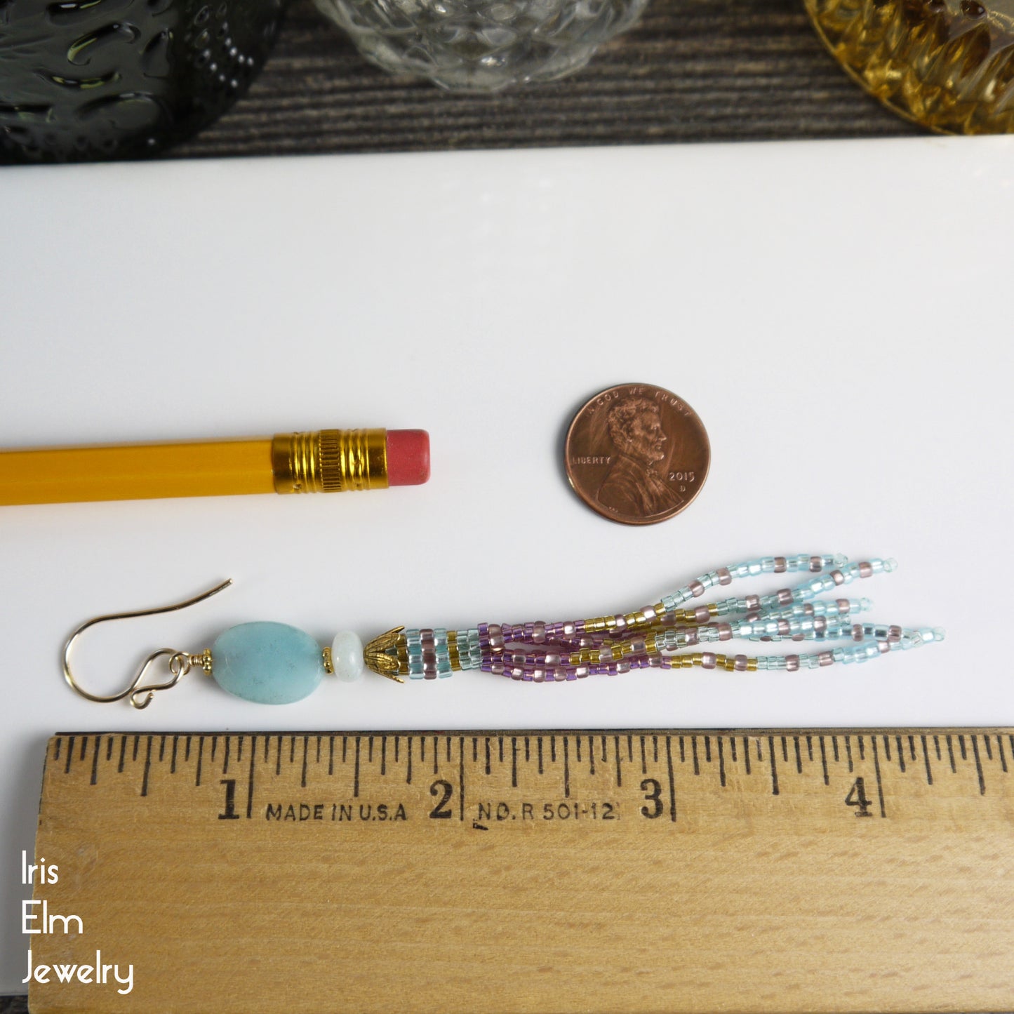 Amazonite Blue and Pink Tassel Fringe Earrings