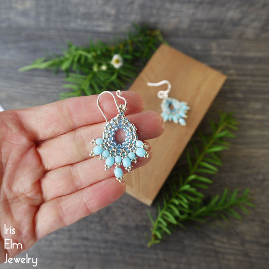 Light Blue Bohemian Czech Glass Beadwork Earrings