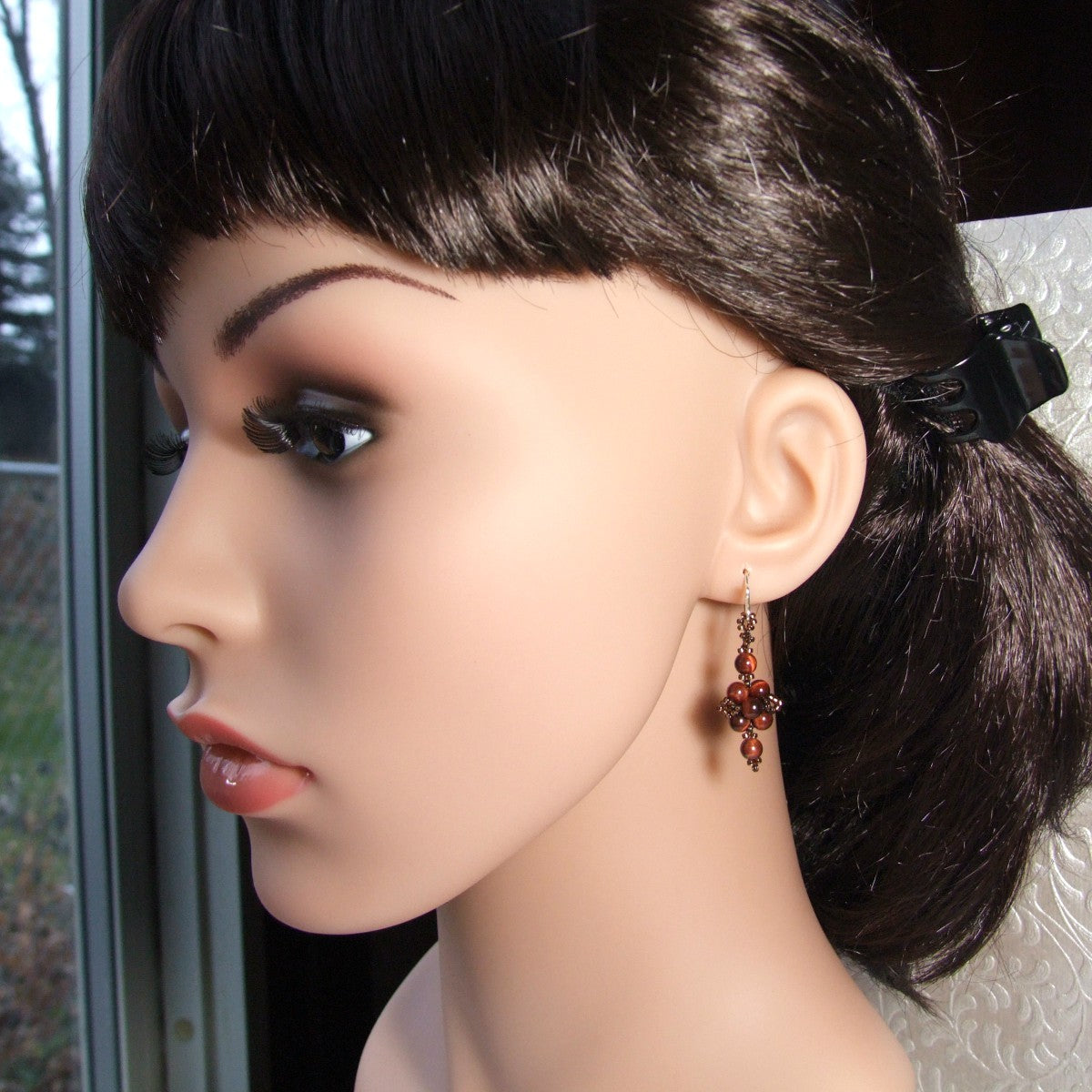 Small Beaded Red Tiger Eye Earrings