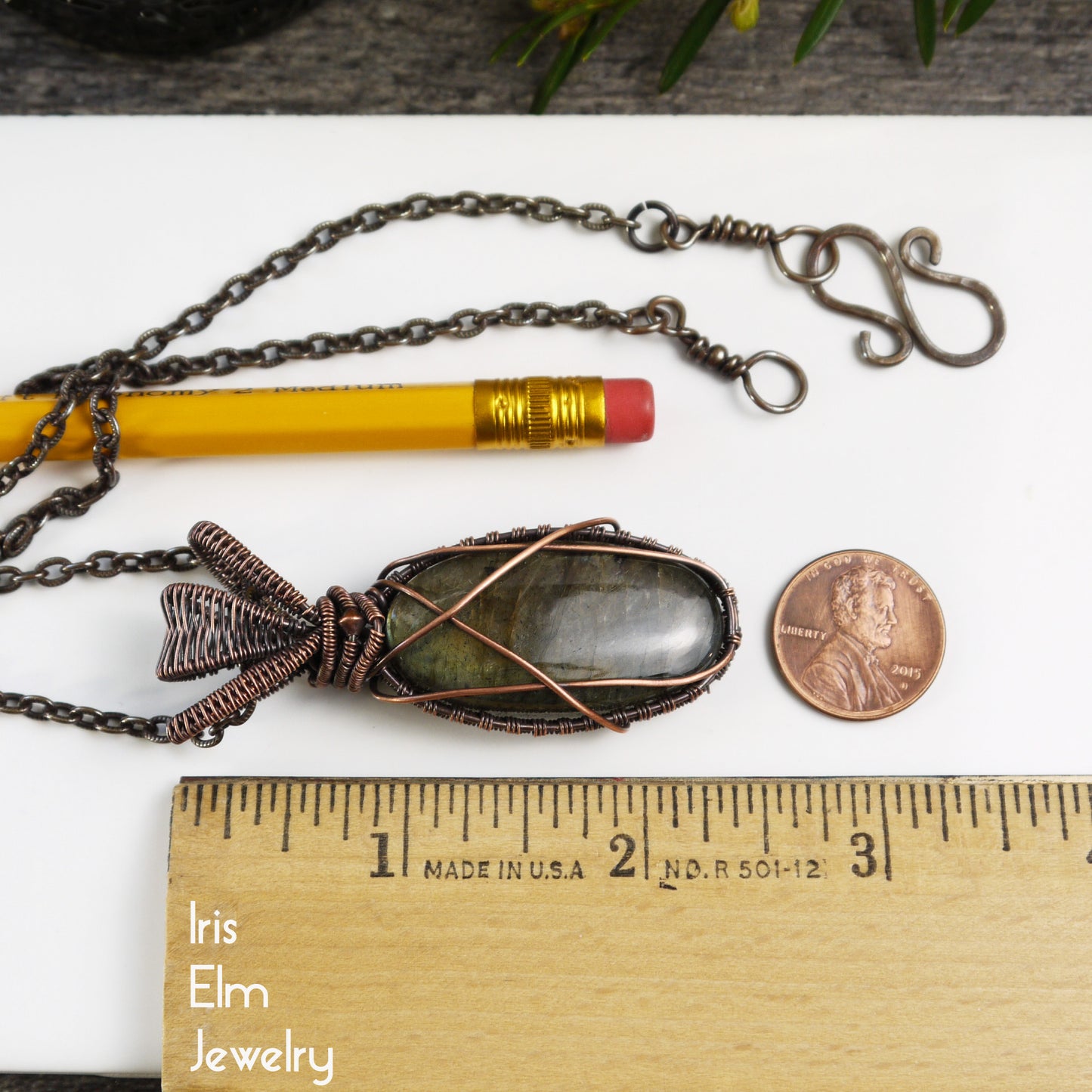 Labradorite Unique Stone Copper Wire Wrapped Pendant Necklace