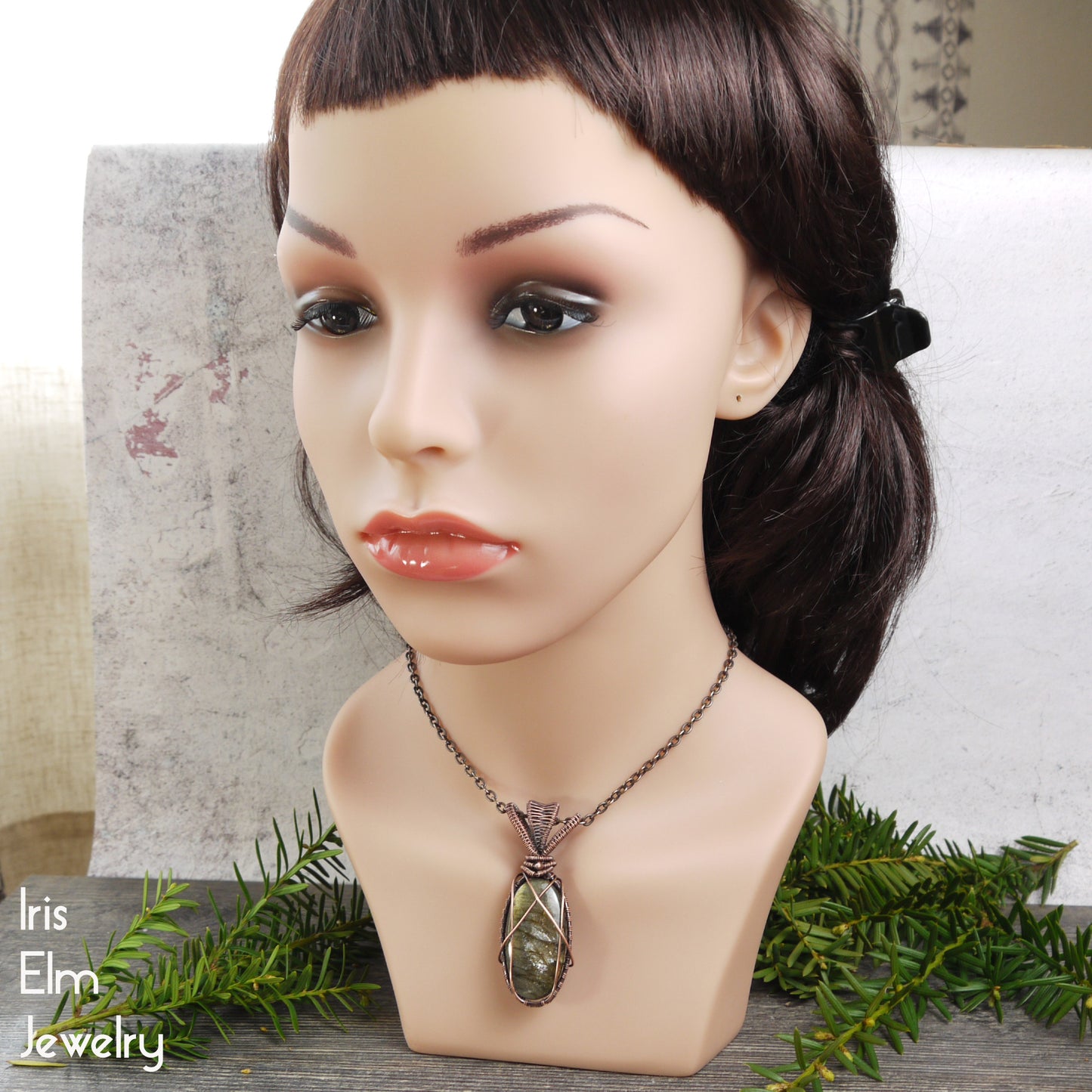 Labradorite Unique Stone Copper Wire Wrapped Pendant Necklace