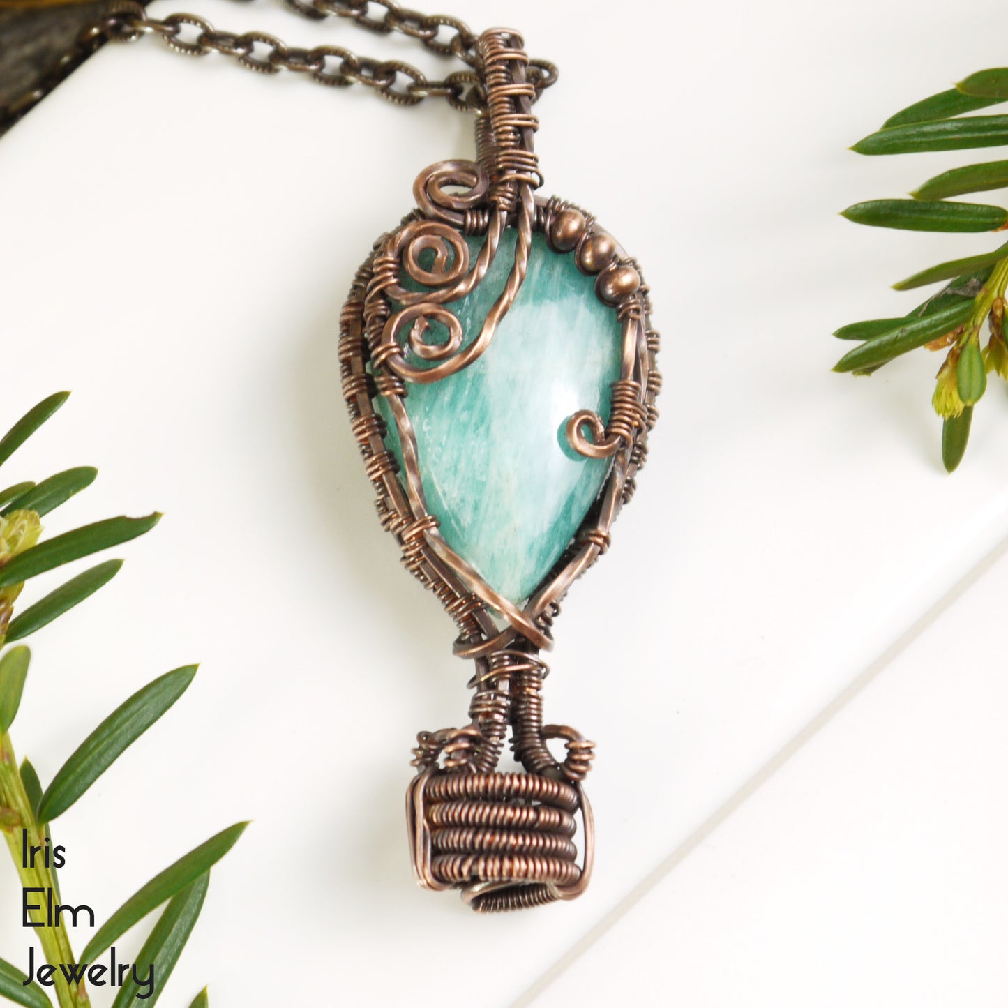Amazonite Hot Air Balloon Copper Wire Wrapped Pendant Necklace