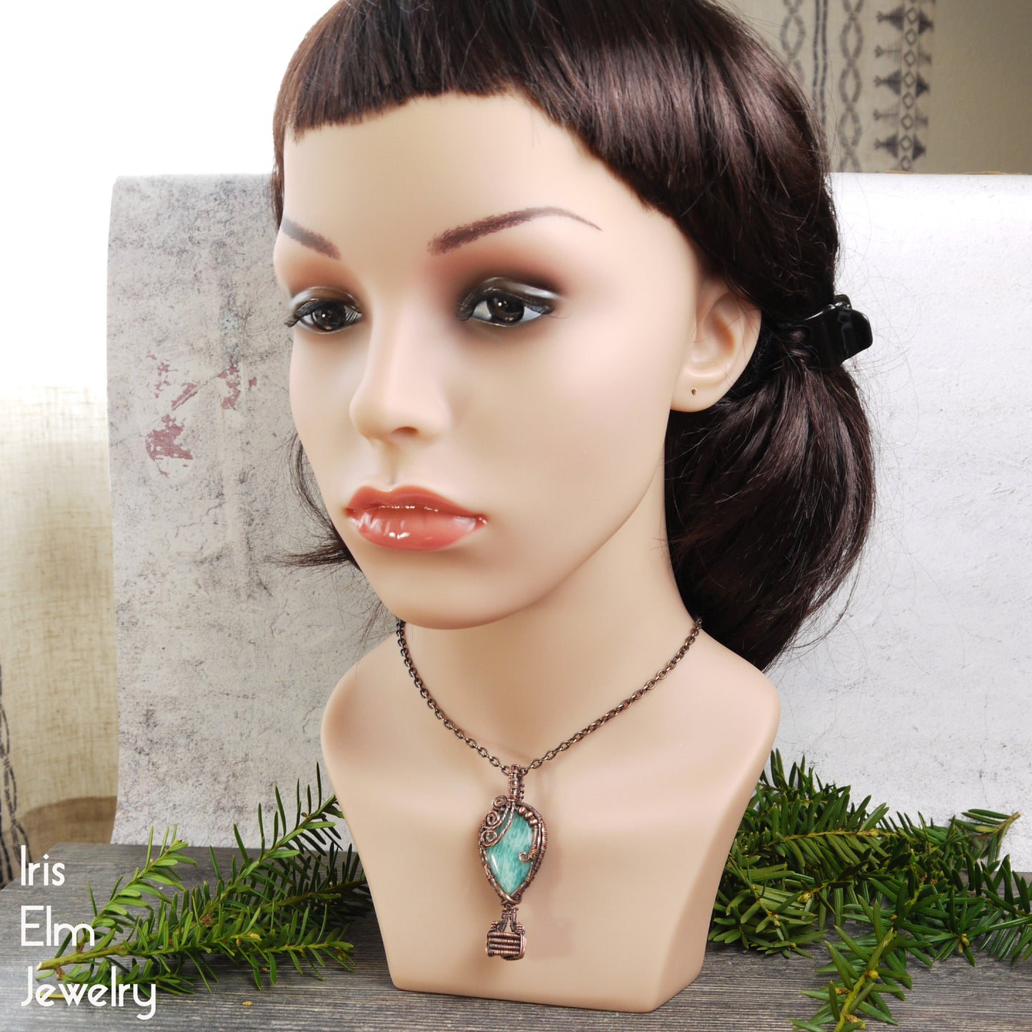 Amazonite Hot Air Balloon Copper Wire Wrapped Pendant Necklace