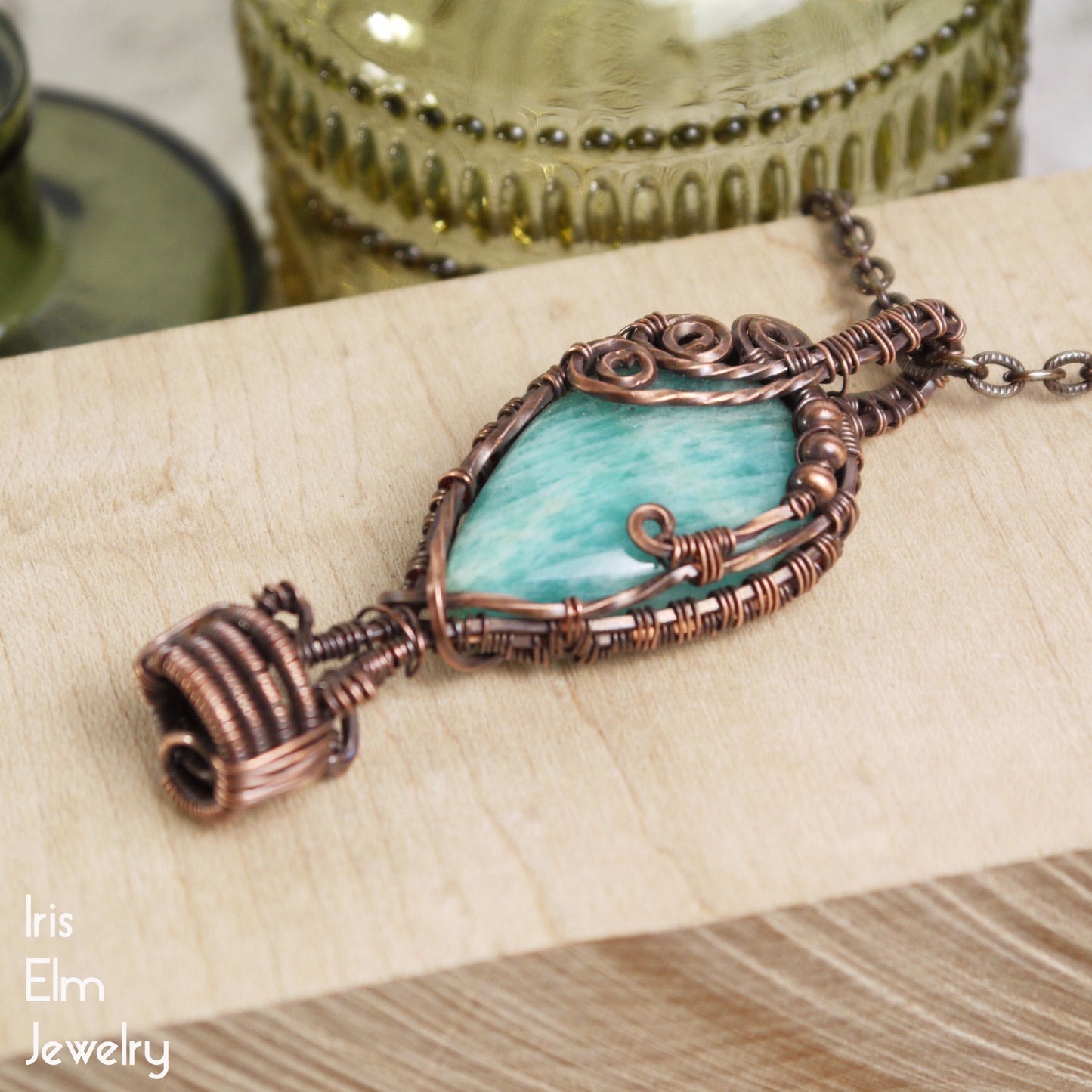 Amazonite Hot Air Balloon Copper Wire Wrapped Pendant Necklace