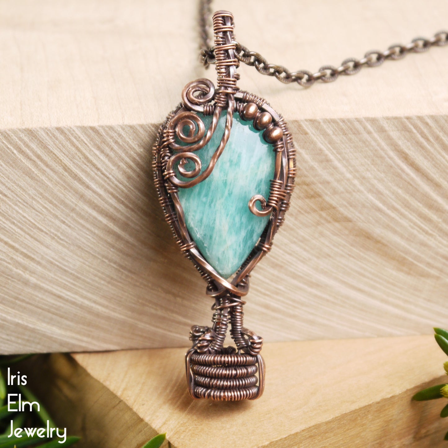 Amazonite Hot Air Balloon Copper Wire Wrapped Pendant Necklace