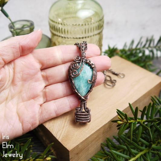 Amazonite Hot Air Balloon Copper Wire Wrapped Pendant Necklace