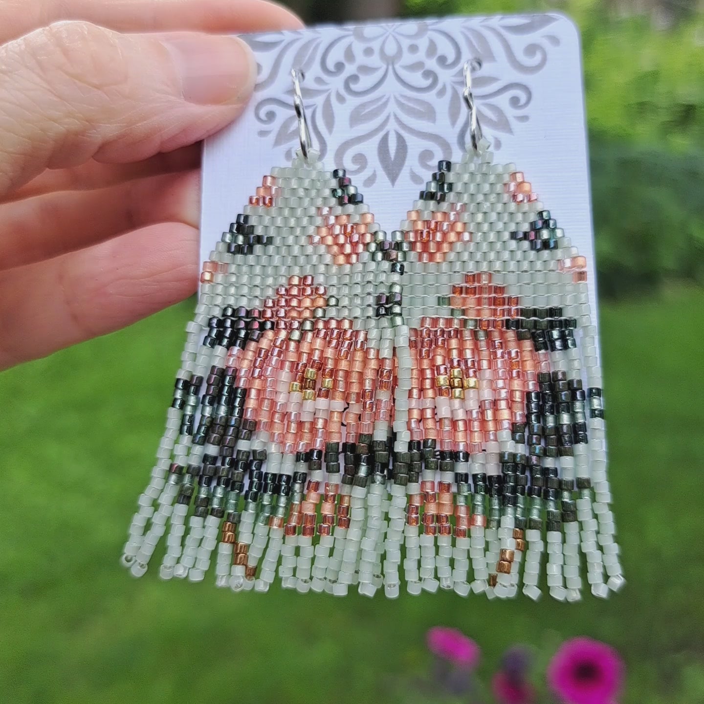 mint green rose seeds Victorian Peach & Mint Green Rose Fringe Earrings